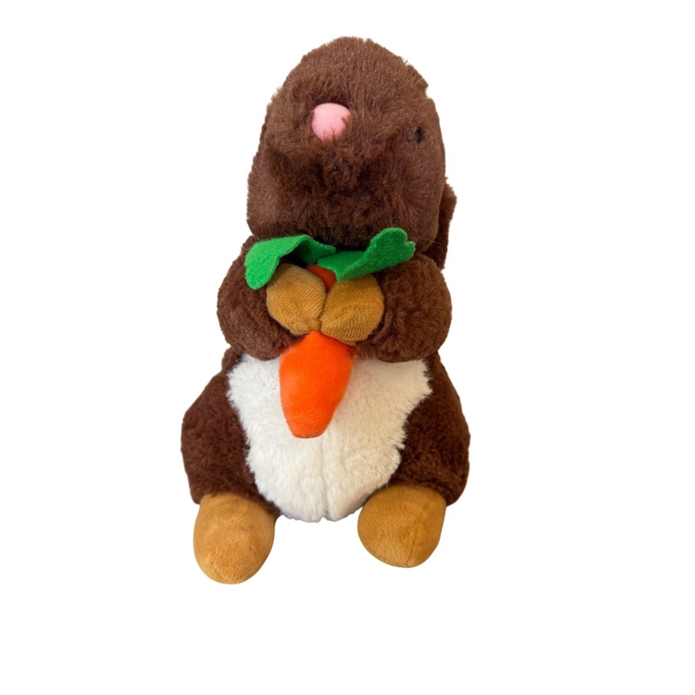 Kellytoy Plush Brown Bunny Rabbit with Carrot Stuffed Animal collectible 10 Inch